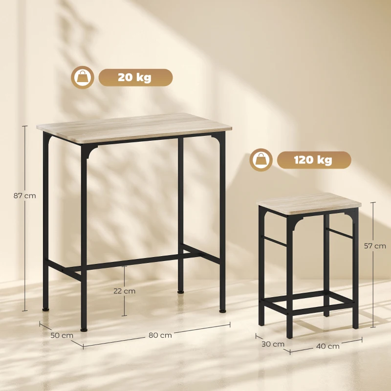 HOMCOM Set Mobilier Bar 3 Piese cu Masă de Bucătărie și 2 Scaune de Bar, Negru și Lemn