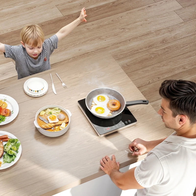 HOMCOM Placă Inducție 2000W Temperatură Reglabilă, Plastic și Sticlă, 31x27x4.2 cm, Negru