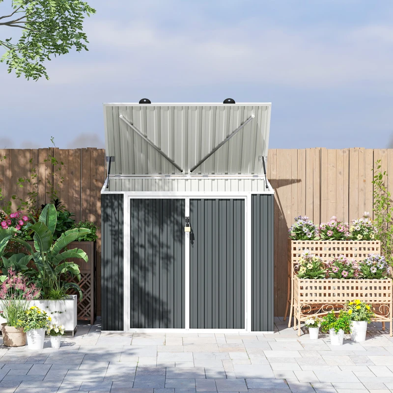 Outsunny 5ft x 3ft Garden 2-Bin Steel Storage Shed, Double Rubbish Storage Shed, Hide Dustbin w/ Locking Doors and Openable Lid