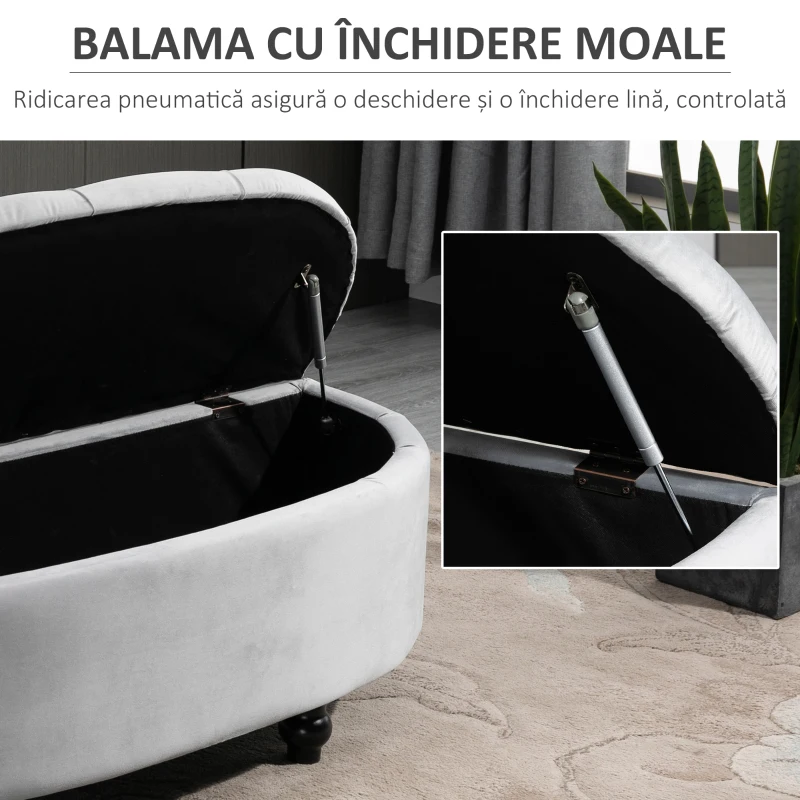 HOMCOM Bancă cu Depozitare la Piciorul Patului, Tapițată în Catifea, 120x46x42 cm, Gri