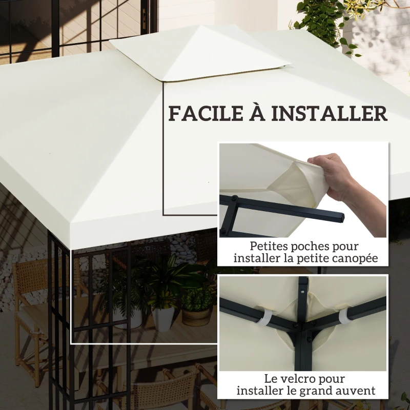 Outsunny Toit de Remplacement pour Gazebo de Jardin Toile de Rechange pour pavillon tonnelle Tente 3 x 3 m Crème