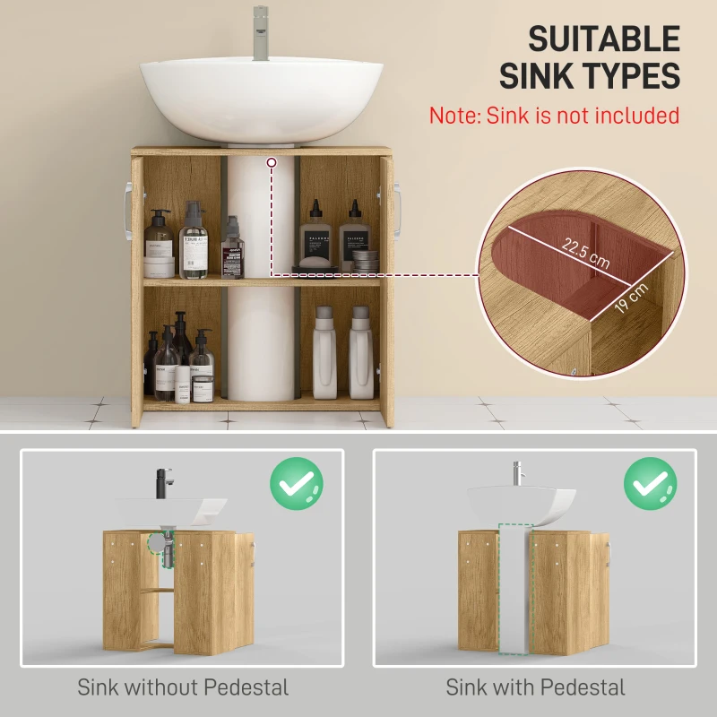 HOMCOM Mobilier de Baie Modern Sub Chiuvetă, Dulăpior Suspendat cu 2 Uși și 2 Rafturi, 60x30x60 cm, Lemn Natural(m-4)