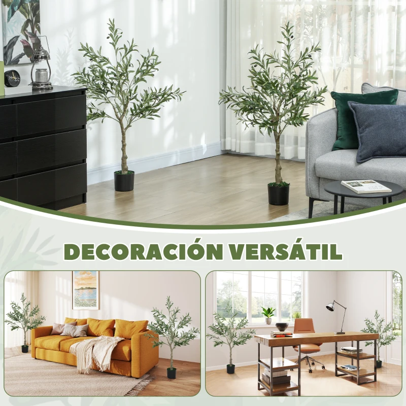 HOMCOM 2 Olivos Artificiales 120 cm con Hojas de Seda y 20 Aceitunas Decoración Interior para Hogar Oficina Dormitorio Salón