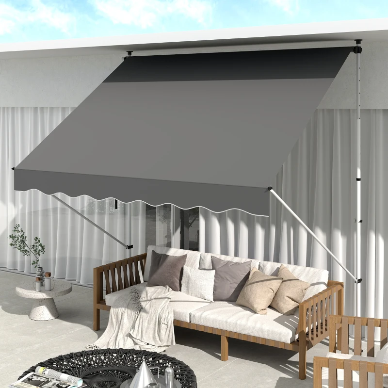 Outsunny Toldo Manual Retrátil para Exterior 300x150x170-280cm Toldo Enrolável Altura Ajustável com Manivela Proteção Solar para Terraço Balcão Jardim Cinza