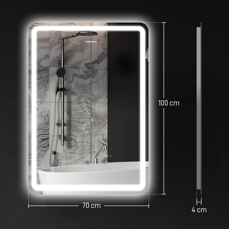 HOMCOM Specchio Bagno con Interruttore Touch, Luce LED a 3 Temperature e Antiappannamento, 70x100cm