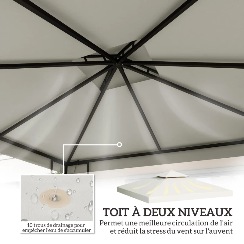 Outsunny Toit de Remplacement pour Gazebo de Jardin Toile de Rechange pour pavillon tonnelle Tente 3 x 3 m Crème