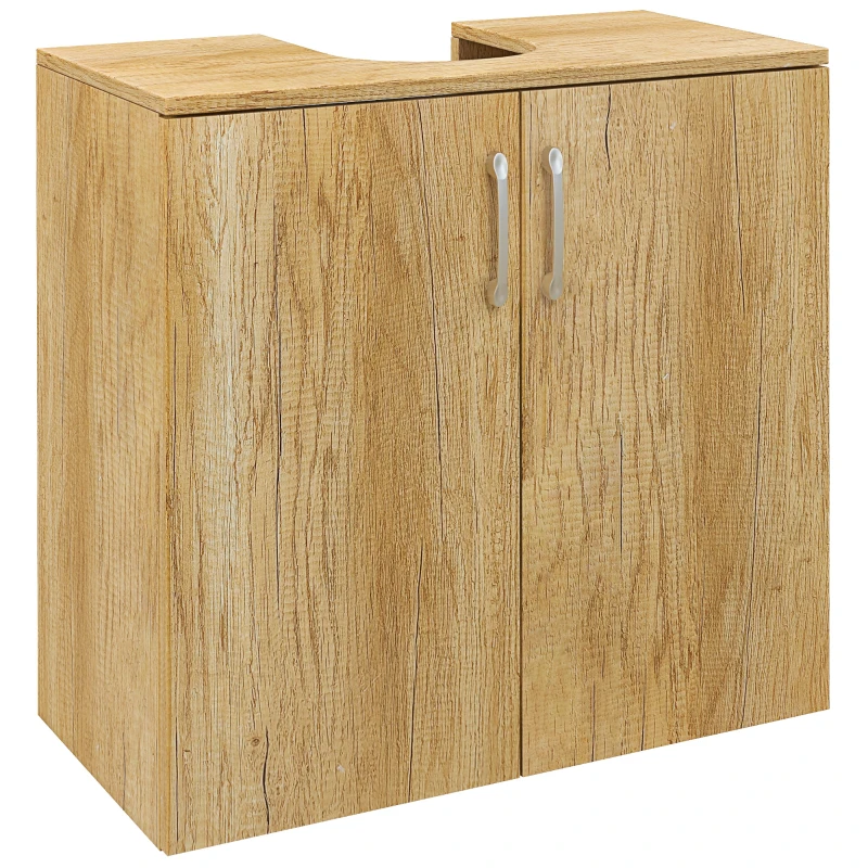 HOMCOM Mobilier de Baie Modern Sub Chiuvetă, Dulăpior Suspendat cu 2 Uși și 2 Rafturi, 60x30x60 cm, Lemn Natural(m-11)