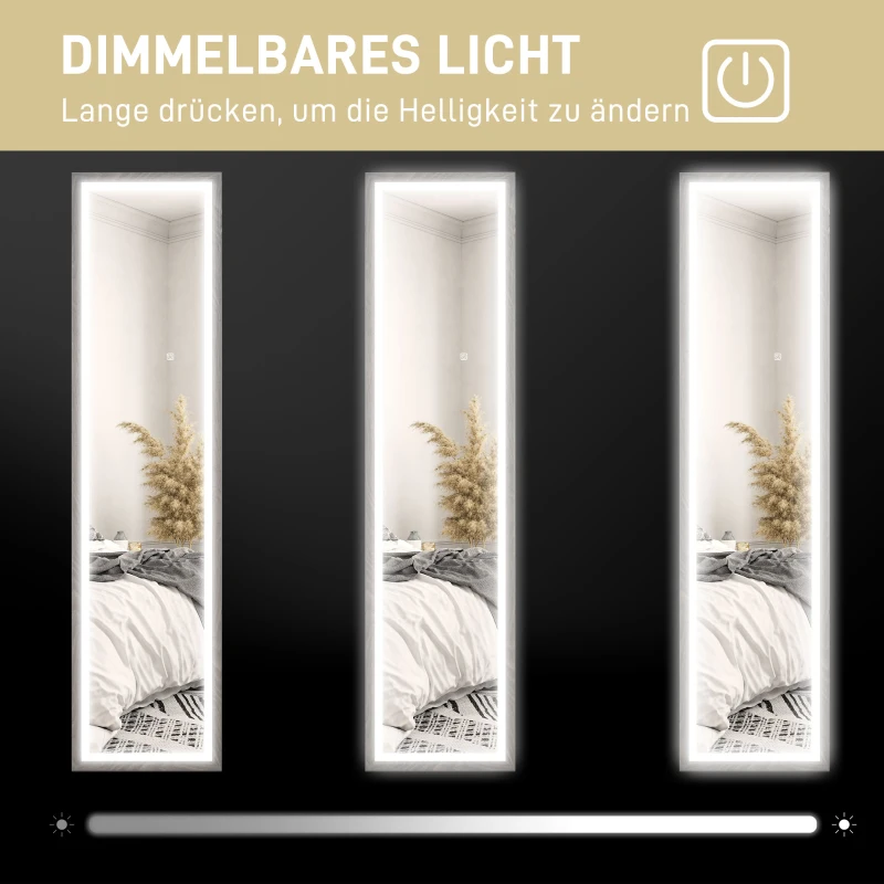 HOMCOM LED Ganzkörperspiegel, 40 x 160 cm, Touch-Steuerung, dimmbar, 3 Farben,  Grau