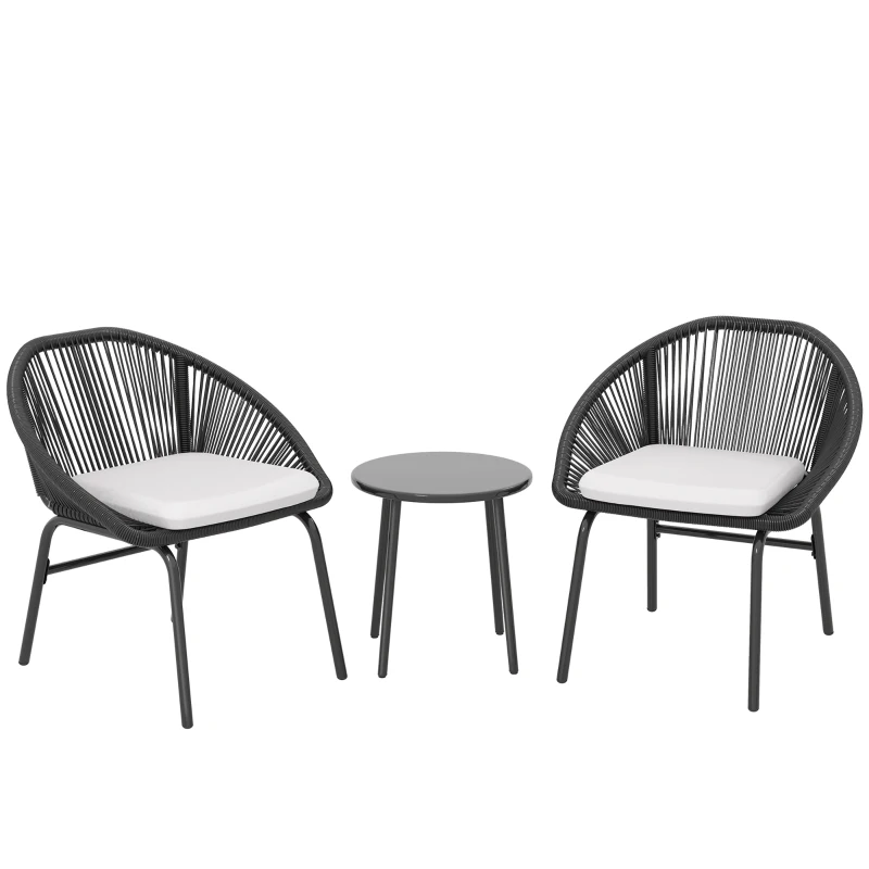 Outsunny Ensemble salon de jardin pour 2 personnes avec coussins d'assise moelleux avec corde en résine tressée et acier époxy