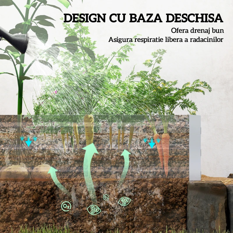 Outsunny Pat Ridicat pentru Grădinărit din Metal Exterior pentru Flori și Legume, 241x90,5x30 cm, Argintiu