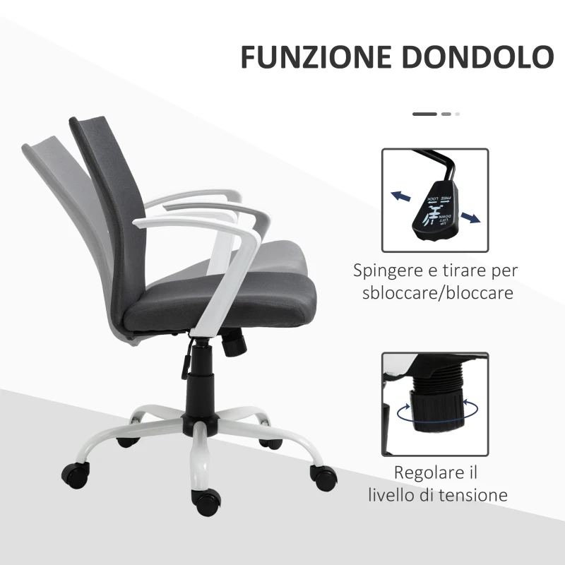 Vinsetto Sedia da Ufficio Ergonomica e Girevole con Altezza Regolabile, 61x61x89-99 cm, Grigio Scuro