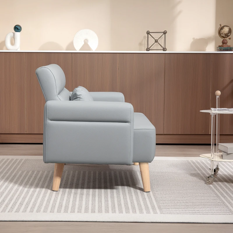 HOMCOM Sofá de 2 Plazas con Tapizado de Cuero Sintético Acolchado Grueso y Patas de Madera para Salón 117x78x78 cm Gris