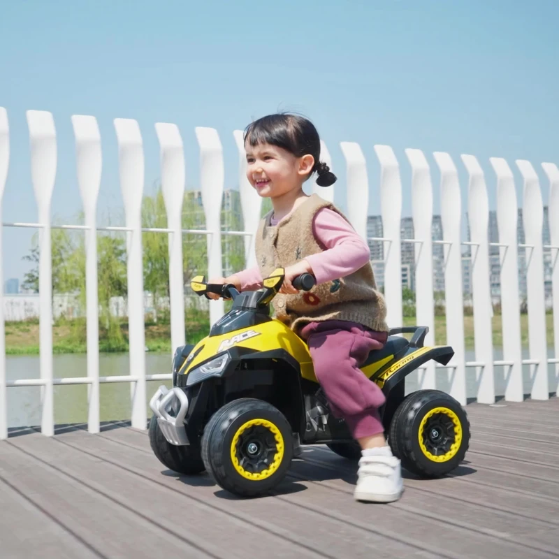 HOMCOM Mini ATV, Motocicletă pentru Copii 18-36 Luni cu Muzică Integrată și Ghidon Larg, 67,5x38x44 cm, Galben(m-8)