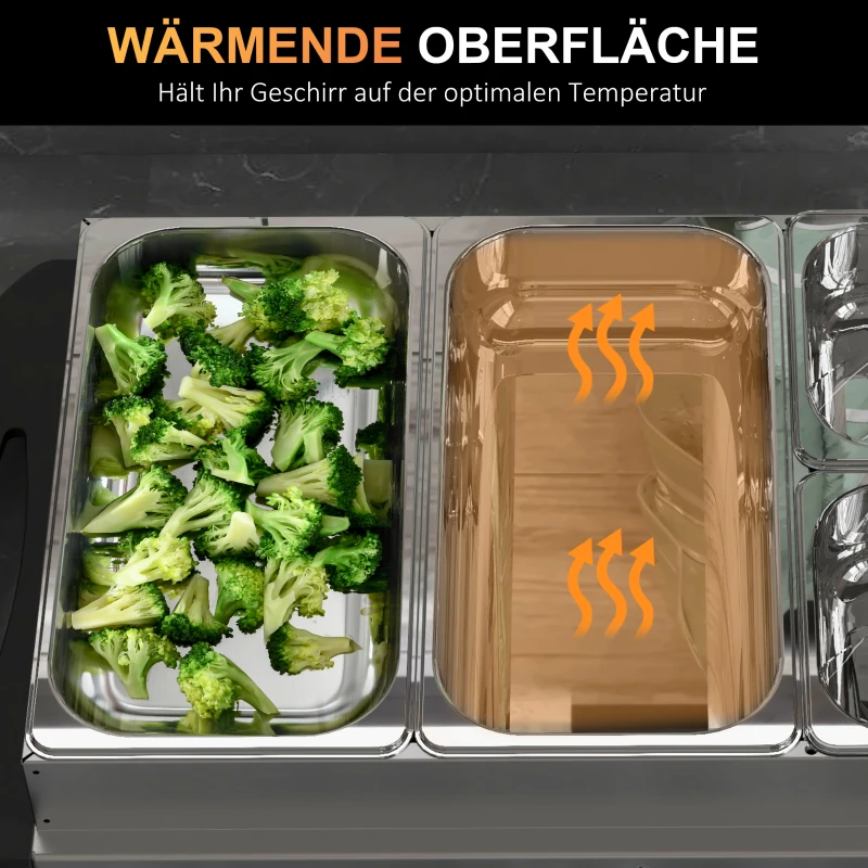 HOMCOM 2-in-1 Buffetwärmer 6,8L Warmhalteplatte 300 Watt Edelstahl Speisewärmer Silber