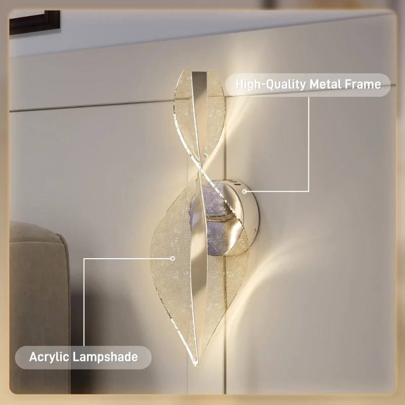 HOMCOM Led Wall Lamp 2 Pack, 13W Modern Indoor Spiral Wall Light, Colour Temperature Adjustable 3000K/4000K/6500K, for Bedroom, Living Room, Hallway, Stairs, Silver Tone