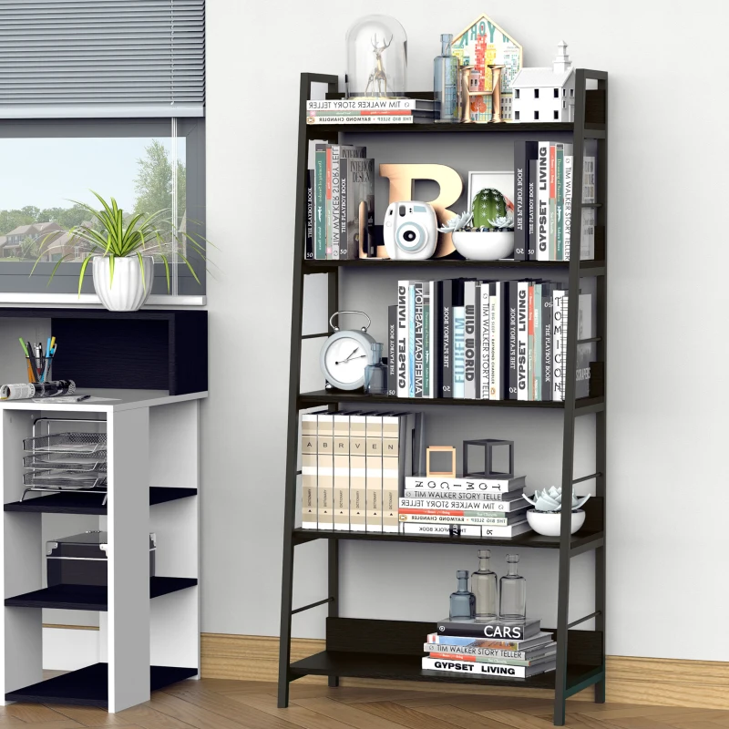 HOMCOM Étagère bibliothèque de Rangement Style Industriel incliné 5 Niveaux 70L x 35l x 150H cm Noir