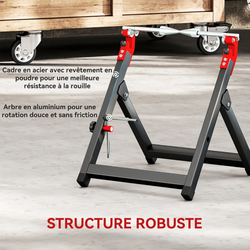 HOMCOM Équilibreuse manuelle de roues de moto aluminium acier équilibrage des dommages de roues pliable 40x39,5x40,5cm noir