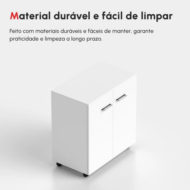 HOMCOM Armário de Armazenamento Moderno Móvel para Armazenamento com Rodas Armário e Prateleiras 60x35x65cm Branco