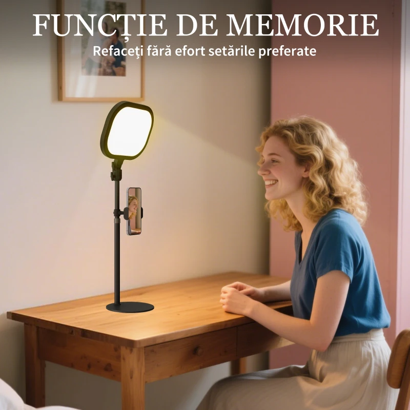 HOMCOM Lampă LED reglabilă: 5 culori, 10 niveluri, memorie – birou/dormitor.