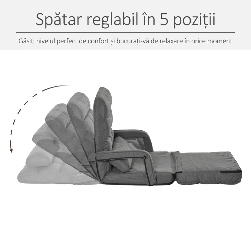HOMCOM Fotoli Pat reglabil pe 5 nivele 78x62x70cm, gri(m-5)