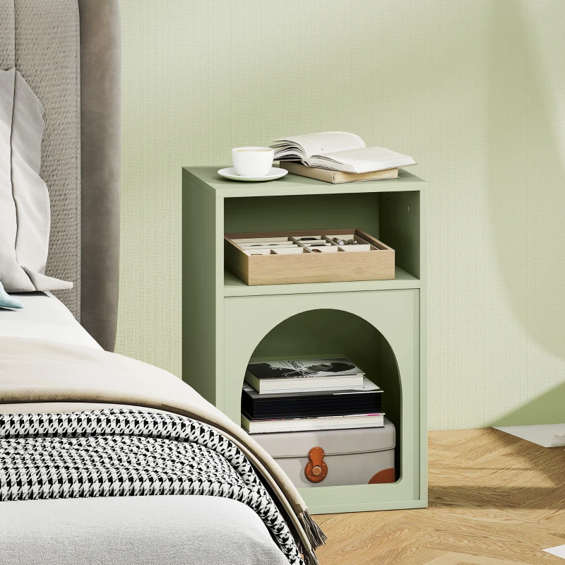 HOMCOM Bedside Table with 2 Open Compartments - Light Green