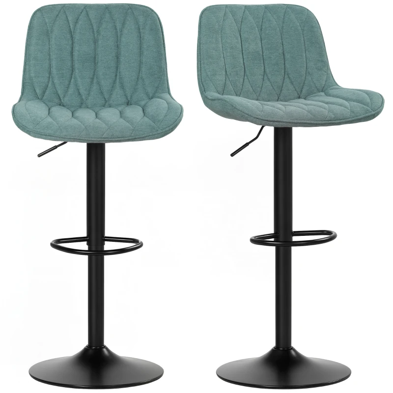 HOMCOM Set of Two Linen-Look Bar Stools - Blue