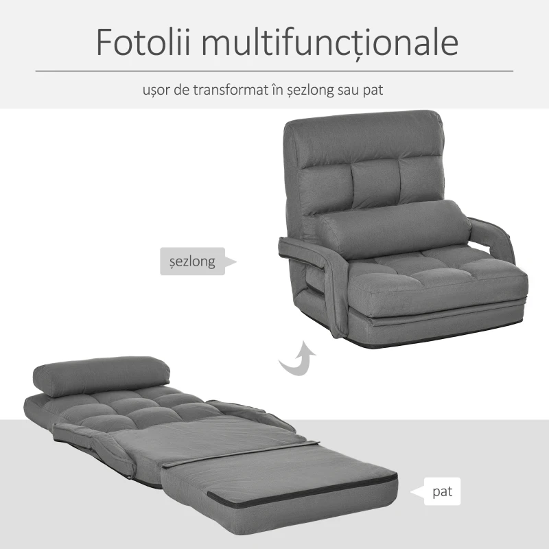HOMCOM Fotoli Pat reglabil pe 5 nivele 78x62x70cm, gri(m-4)