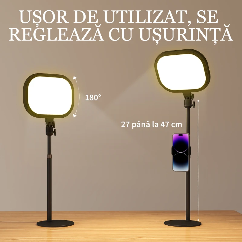 HOMCOM Lampă LED reglabilă: 5 culori, 10 niveluri, memorie – birou/dormitor.