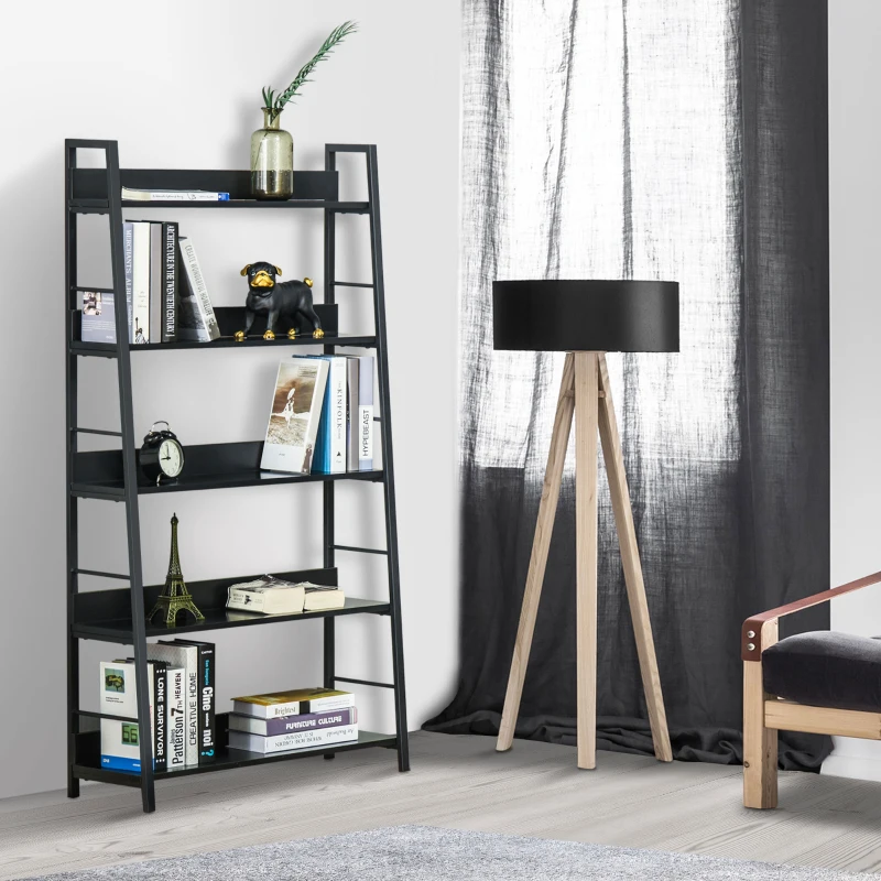 HOMCOM Étagère bibliothèque de Rangement Style Industriel incliné 5 Niveaux 70L x 35l x 150H cm Noir