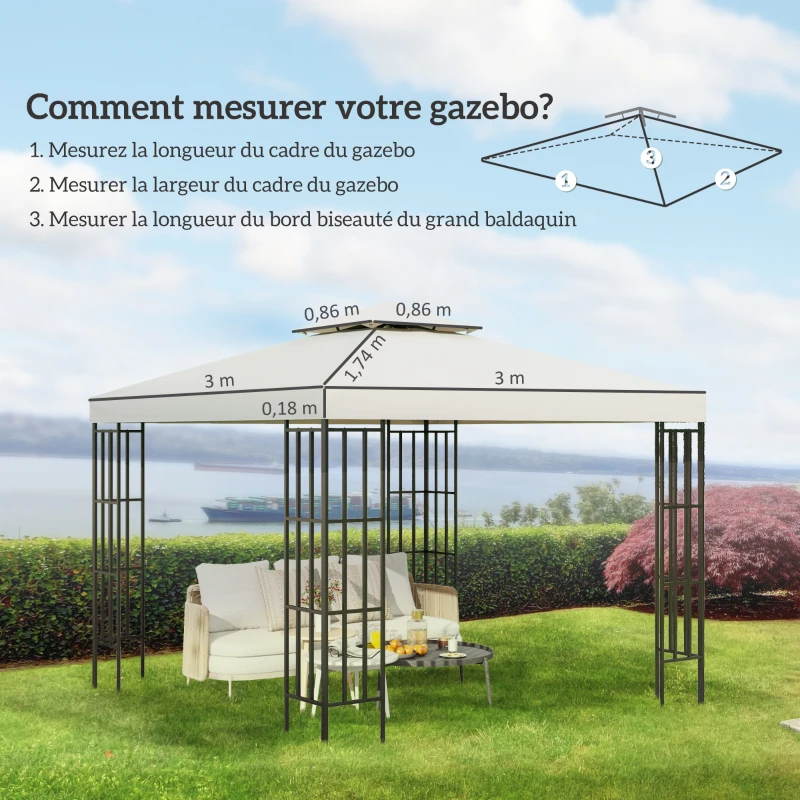 Outsunny Toit de Remplacement pour Gazebo de Jardin Toile de Rechange pour pavillon tonnelle Tente 3 x 3 m Crème