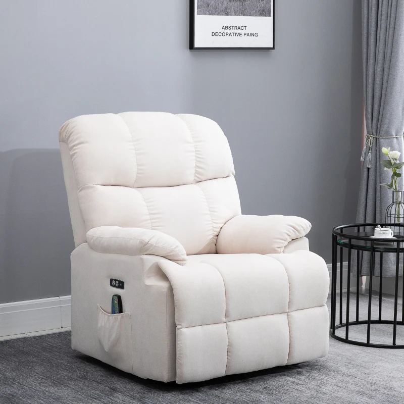 HOMCOM massagestoel opstahulp relaxstoel met verwarmingsfunctie USB-afstandsbediening kort pluche crème 83 x 95 x 105 cm