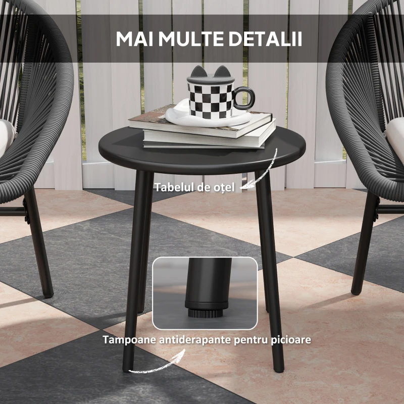 Outsunny Set Bistro pentru Terasa din 3 Piese, Set cu Perne Moi pentru Sezut, Set de Mobilier din Rachita, Negru