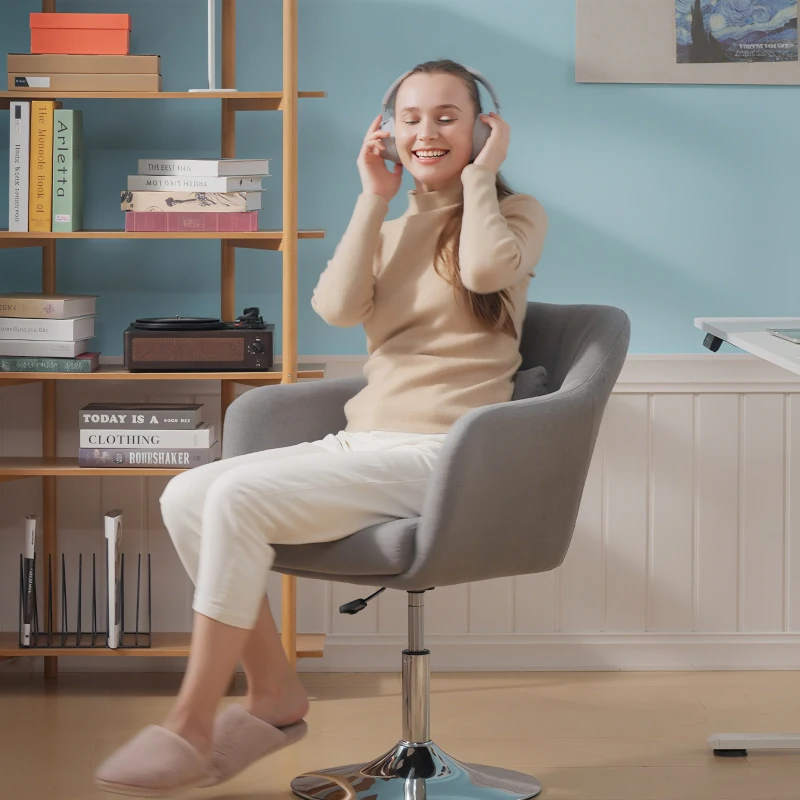 HOMCOM Sedia Girevole a 360° ad Altezza Regolabile, con Cuscino, Supporto Lombare e Bracciolo, 60x60x79-91 cm, Grigio