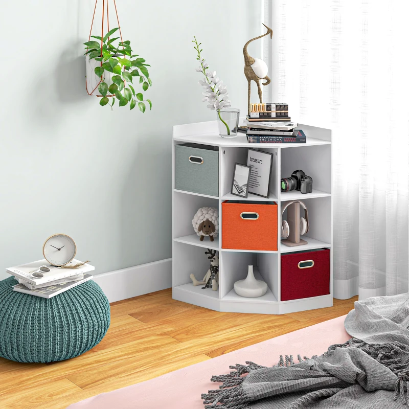 HOMCOM Meuble de rangement d'angle meuble enfant unité de rangement 9 niches 3 tiroirs non tissé MDF blanc