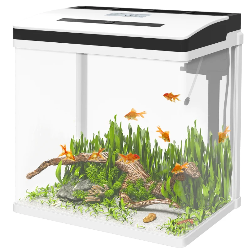 PawHut Acquario 28L a Illuminazione LED con Fori di Ventilazione e Pompa, in Vetro e ABS, 38x26x38cm