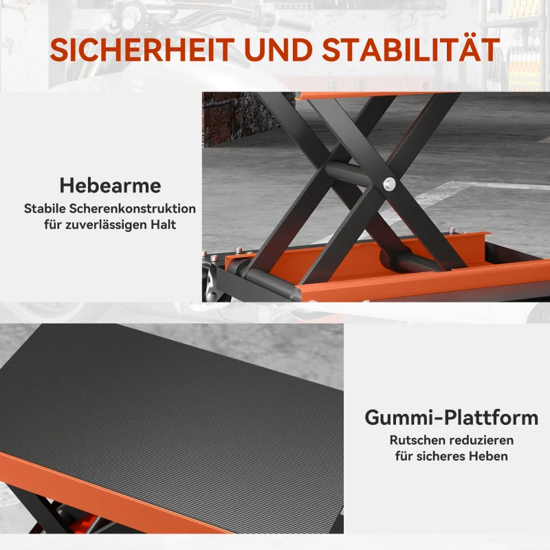 HOMCOM Podnośnik Motocyklowy 500 kg Nośności Regulowany 135-390 mm Stalowy w Kolorze Pomarańczowym