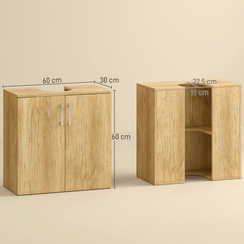 HOMCOM Mobiletto Bagno Sottolavabo Sospeso a 2 Ante con 2 Ripiani in Legno, Colore Naturale