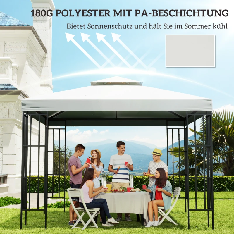 Outsunny Ersatzdach für Pavillon 3x3m wasserabweisend Pavillondach für Metallpavillon Pavillon Ersatzdach Gartenpavillon Partyzelt Gartenzelt Polyester Cremeweiß