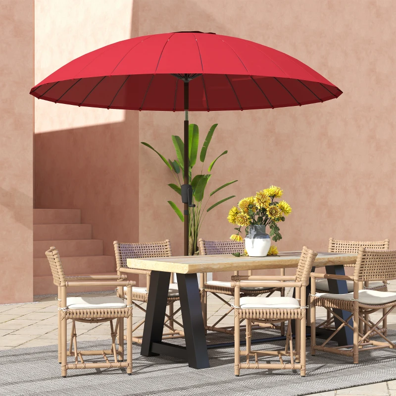 Outsunny Parasol de jardin Parasol droit Parasol inclinable rond avec 24 baleines manivelle aluminium fibre de verre polyester diamètre 2,60 m coloris rouge