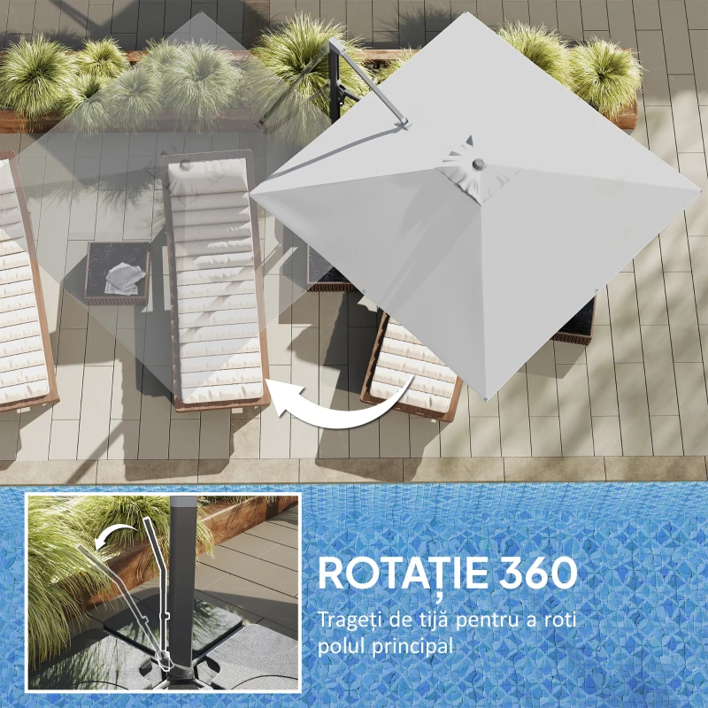 Outsunny Umbrelă Suspendată 3.6x3 m Rotativă și Inclinabilă Gri Deschis