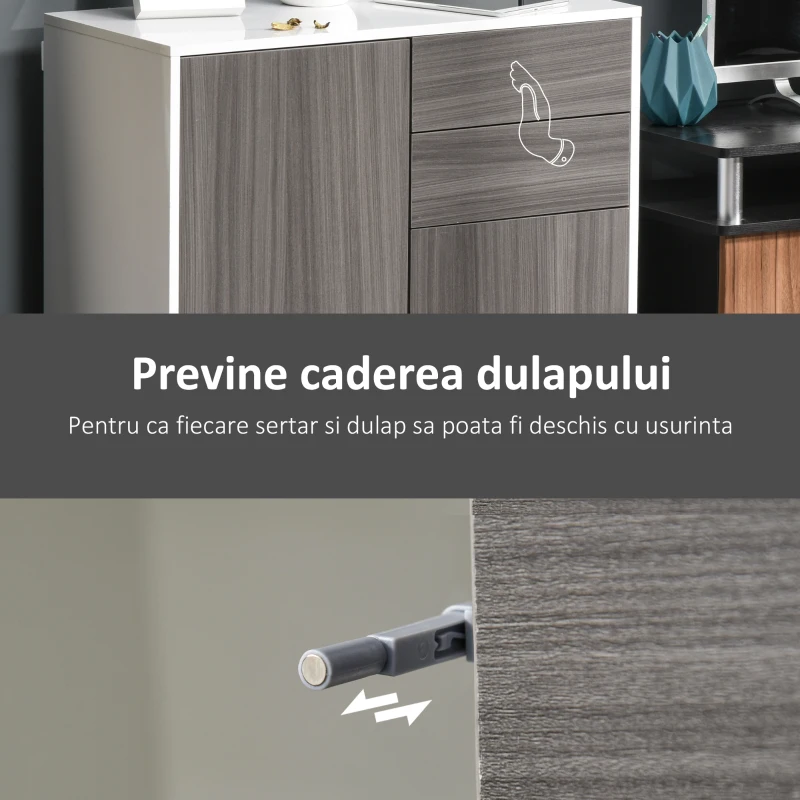 Homcom Dulap Gri Multiuz – Sertare & Compartimente cu Apasare(m-6)