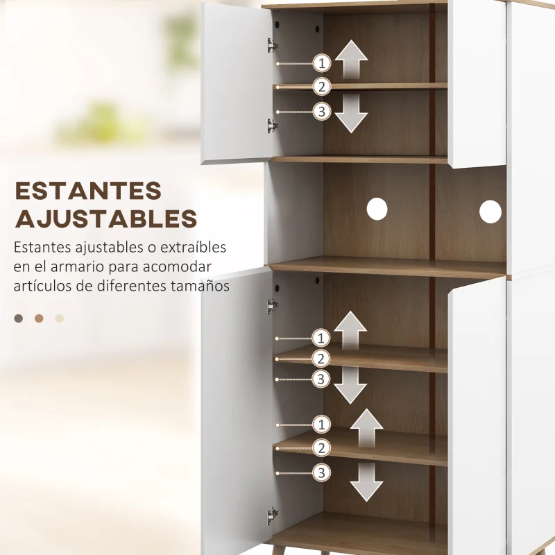 HOMCOM Alacena de Cocina con 4 Puertas Encimera para Microondas Estantes Ajustables Orificio de Cable y Patas de Madera Blanco