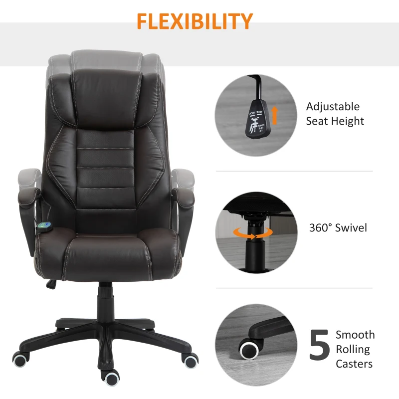 Vinsetto Massage Bureaustoel, verstelbare Directiestoel, ergonomische Draaistoel, 6 Vibratiepunten, Bruin(m-8)