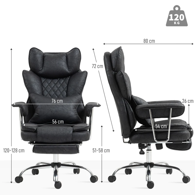 HOMCOM Leathaire Reclining Office Chair with Lumbar Support Pillow - Black