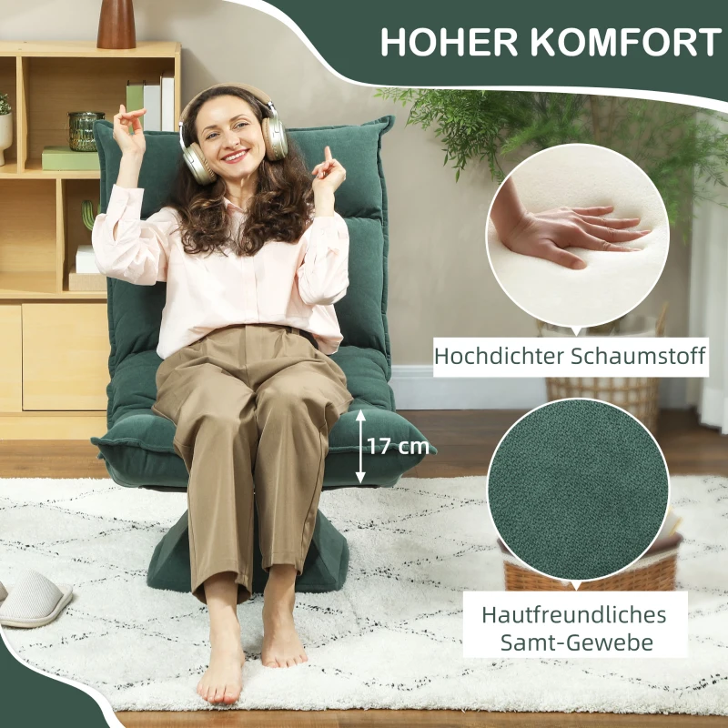 HOMCOM Bodensessel mit 5-fach verstellbarer Rückenlehne, drehbar, moderner Polsterstuhl, Grün(m-6)