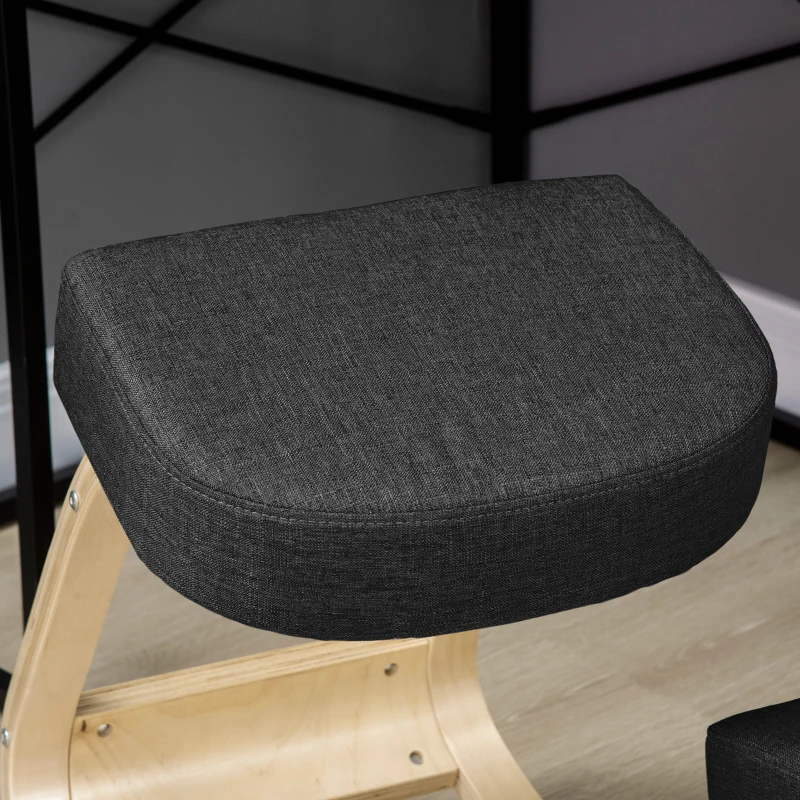 Vinsetto Kniestuhl, ergonomischer Sitzhocker, Polsterhocker für gesunde Sitzhaltung, Birkenholz, 120 kg belastbar, Schwarz(m-8)
