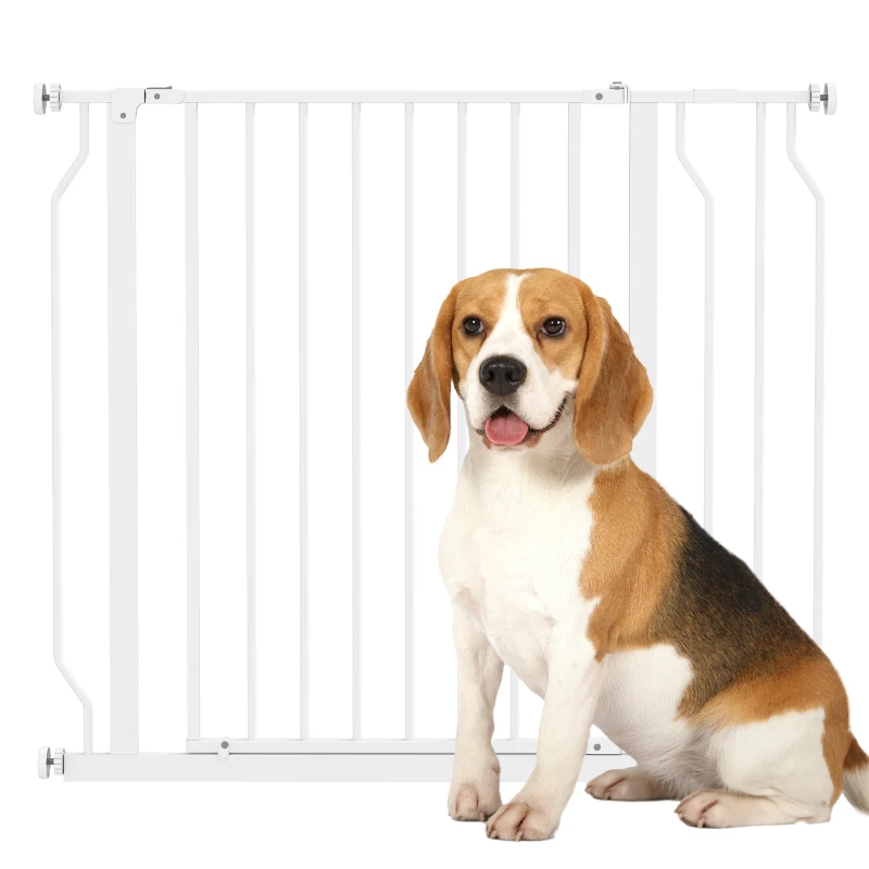 PawHut Puerta para Perros con Ancho Ajustable 75-95 cm Barrera de Seguridad para Perros con Extensión y Doble Bloqueo Blanco