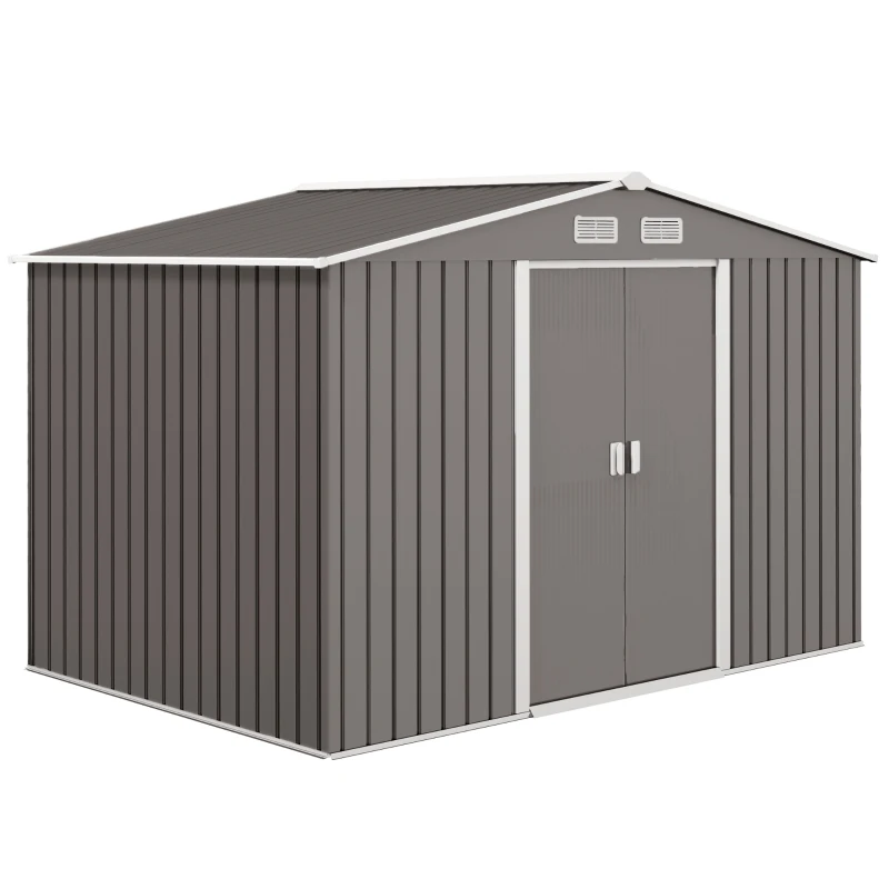 Outsunny Casuta Gradina Gri 277×191×192 cm – Din Lamiera de Fier(m-13)