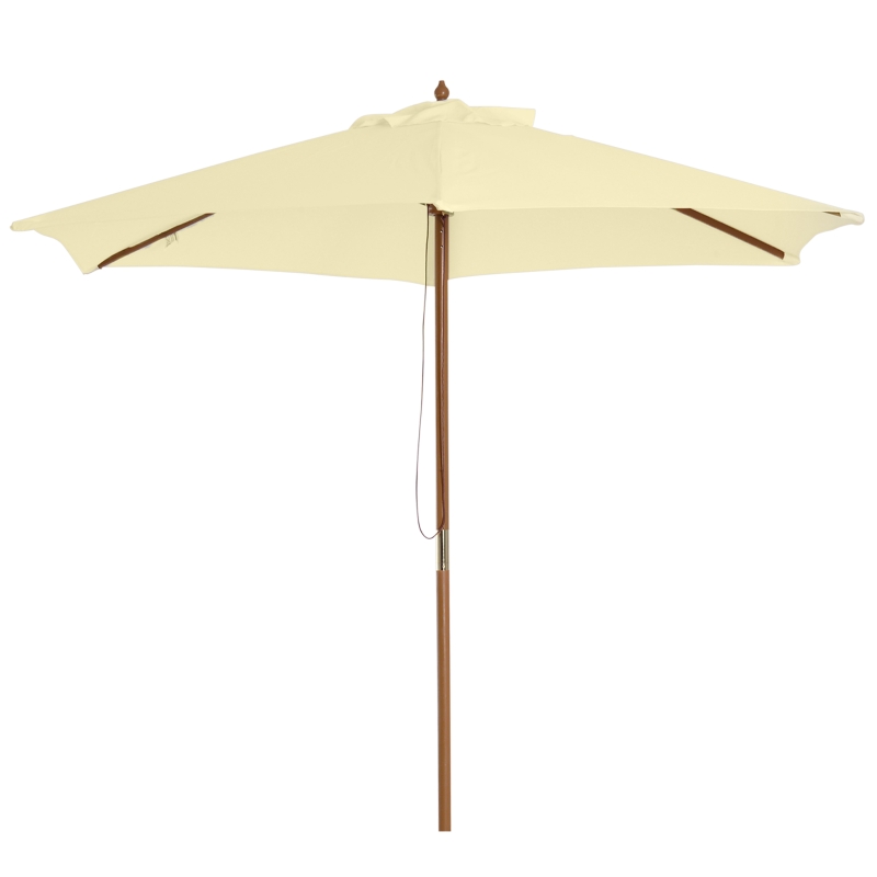 Outsunny Sombrilla Parasol de Madera 250x230 cm para Exterior con 6 Varillas Sistema de Polea Color Crema