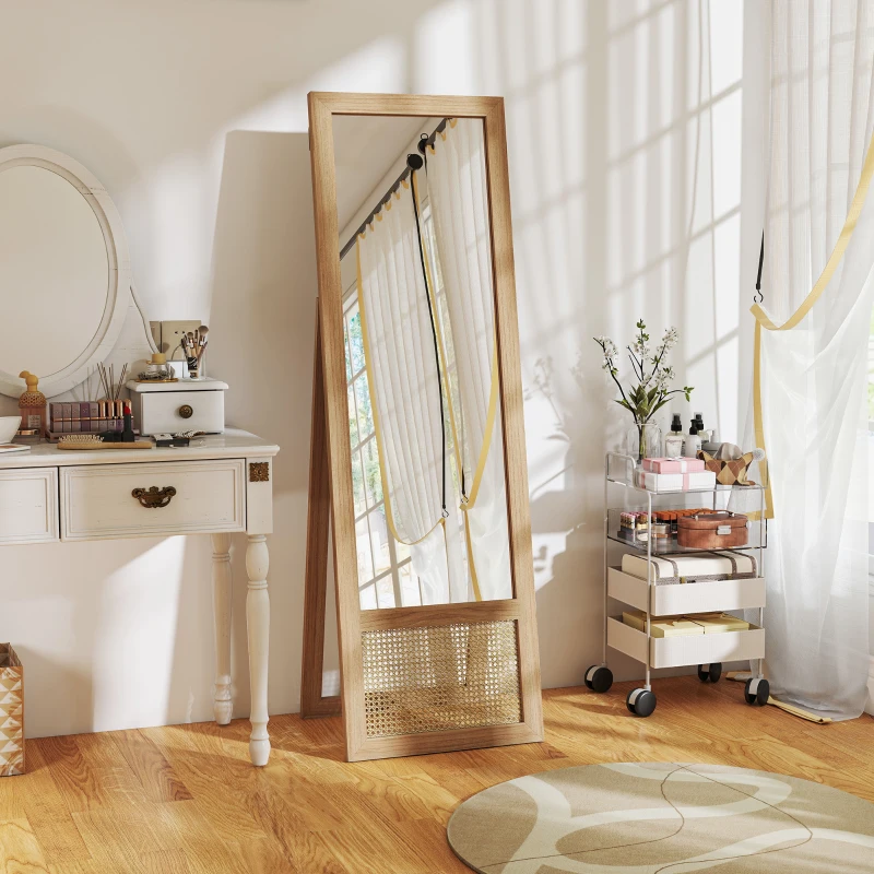 HOMCOM Espejo de Cuerpo Entero 160x50 cm con Marco de Madera y Soporte para Salón Dormitorio Natural